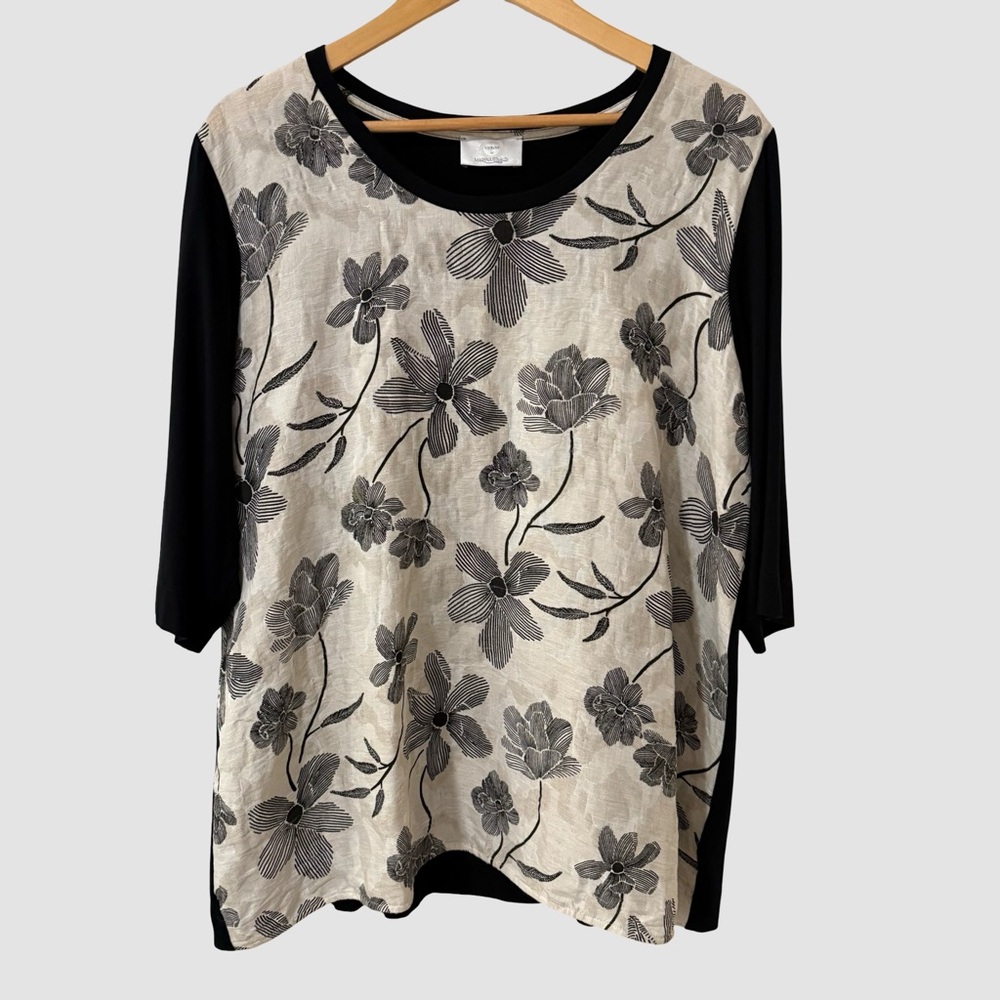 Voyage by Marina Rinaldi Linen Blend Floral Print T-Shirt L